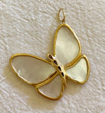 Large 18k Gold And Diamond Butterly Charm  With Mother Of Pearl Wings