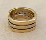 14k Gold Three Band Stacked Ring With Diamond Accent