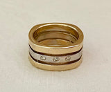 14k Gold Three Band Stacked Ring With Diamond Accent