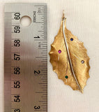 18K Gold and Gemstone Large Leaf Charm