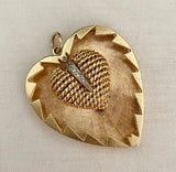 Vintage 1960's Large Gold and Diamond Heart Charm