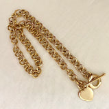 Round Link Gold Chain with Toggle Clasp and Heart Charm
