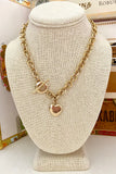 Round Link Gold Chain with Toggle Clasp and Heart Charm