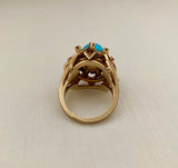 14K Retro Ruby and Turquoise Cocktail Ring