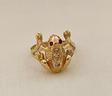 14K Yellow Gold, Diamond, and Ruby Frog Ring