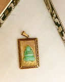 14k Gold Retro Rectangular Framed Jade Buddha Charm