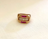 Retro and Chic 14K Gold Diamond and Ruby Ring