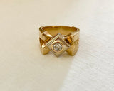 Artist Made 1980’s Geometric Ring with Bezel Set Diamond