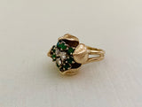 Vintage 14K Emerald and Diamond Flower Ring