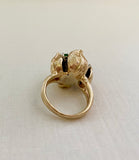 Vintage 14K Emerald and Diamond Flower Ring