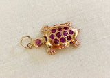 Sweet 14K Articulated Turtle Set with Wonderfully Faceted Ruby Shell