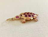 Sweet 14K Articulated Turtle Set with Wonderfully Faceted Ruby Shell