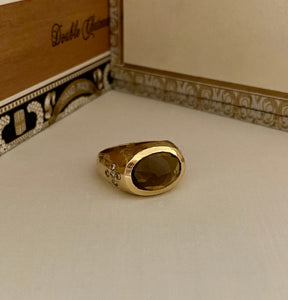 Heavy 18K Vintage Citrine Hand Hammered Ring