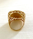Gold Coin Ring in a Chic Fish Scale Pattern Setting