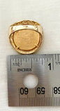 Gold Coin Ring in a Chic Fish Scale Pattern Setting