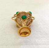 Vintage 18K Gold Lattice Vase with Green Onyx and Carnelian