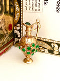 Vintage Gold Water Jug Charm with Green Onyx