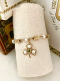 Gold and Pearl Bracelet with Clover Charm