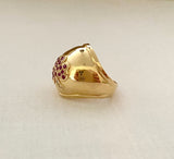 Beautiful 18K Gold Dome Ring with Ruby and Diamond Clover