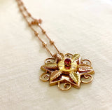 Yellow and Rose Gold Antique Ruby Star Necklace