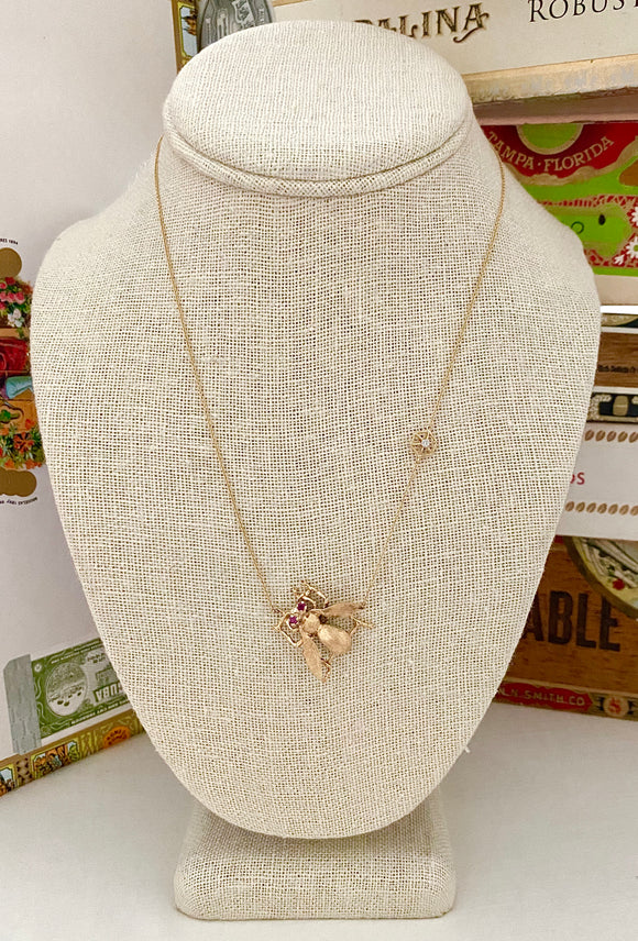 Gold Ruby-Eyed Bug Necklace