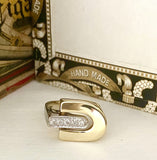 Estate Geometric White and Yellow Gold Diamond Ring