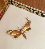 Lovely Gold, Emerald, and Diamond Butterfly Charm