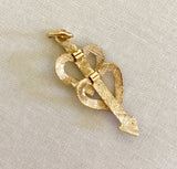 70's Gold and Enamel Double Heart Articulated Charm