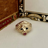 14K Sapphire and Ruby Lion Head Ring