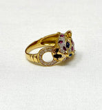 Estate Diamond, Sapphire, and Ruby Panther Ring