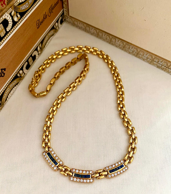Fabulous 80's Heavy 18K Diamond and Sapphire Necklace