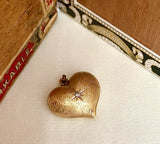 Florentine Finish Puffy Heart Charm with Diamond Star