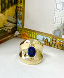 Chic 80's Wide Gold, Sapphire, and Diamond Band